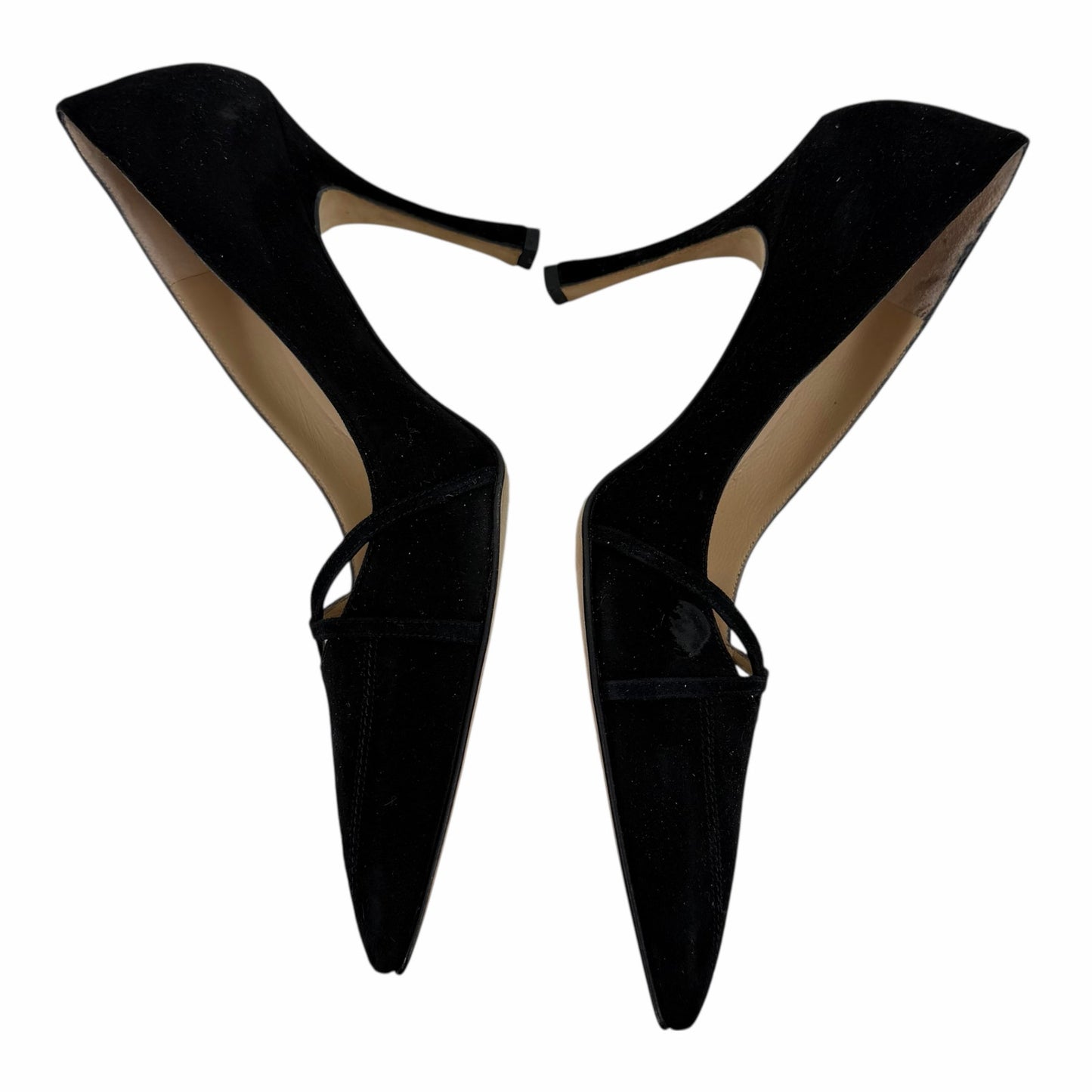 Manolo Blahnik Criss Cross Pointed Toe Suede Pump Black Size 40