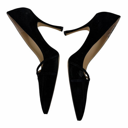 Manolo Blahnik Criss Cross Pointed Toe Suede Pump Black Size 40
