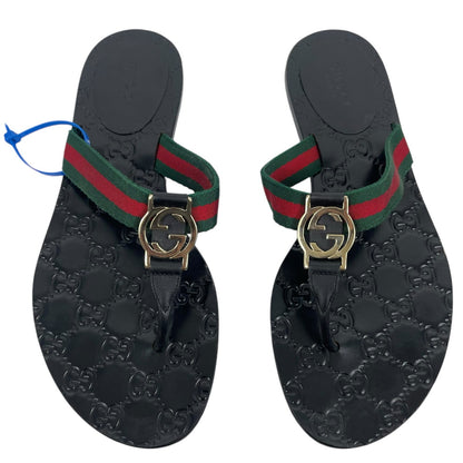 Gucci Interlocking GG Web Strap Thong Sandals Black Size 37