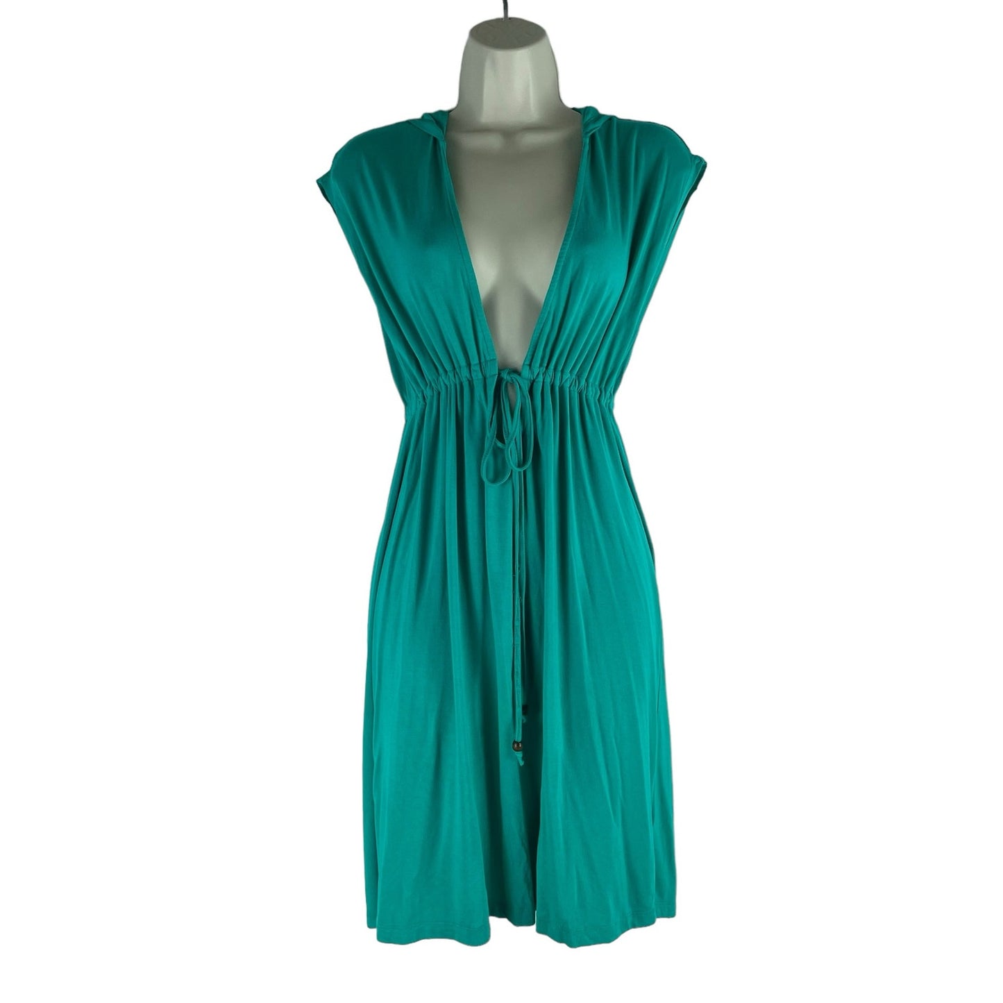 Nicole Miller Hooded Front Tie Swim Coverup Mini Dress Green Size S