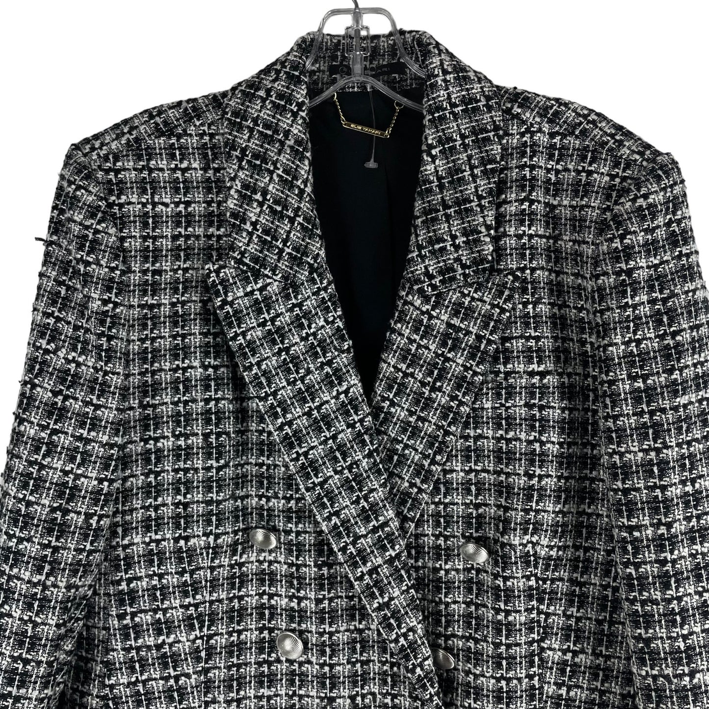 Elie Tahari Double Breasted Tweed Novelty Blazer Jacket Black White Size L