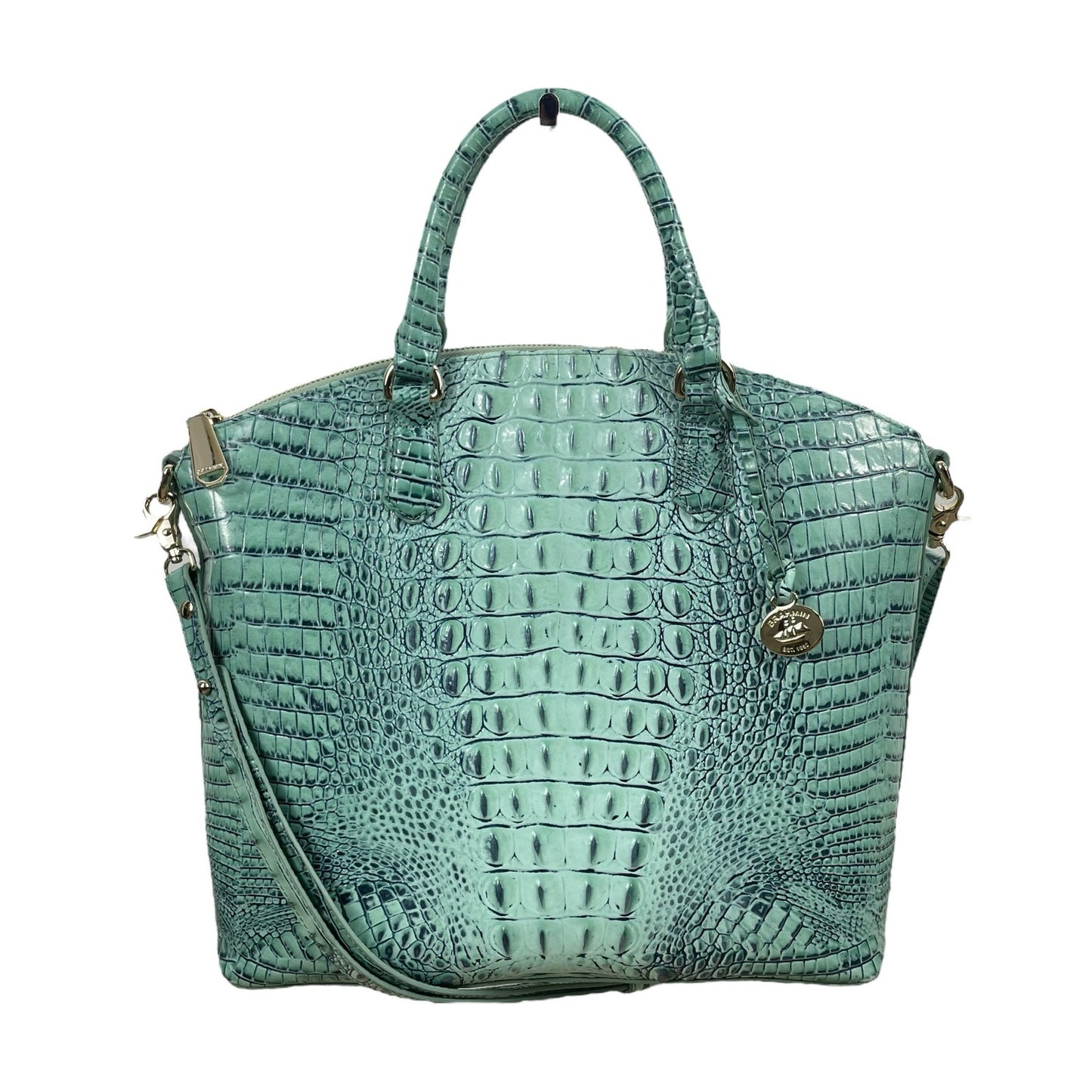 Brahmin Large Duxbury Satchel Bag Biscay Melbourne Blue Green Leather Croc