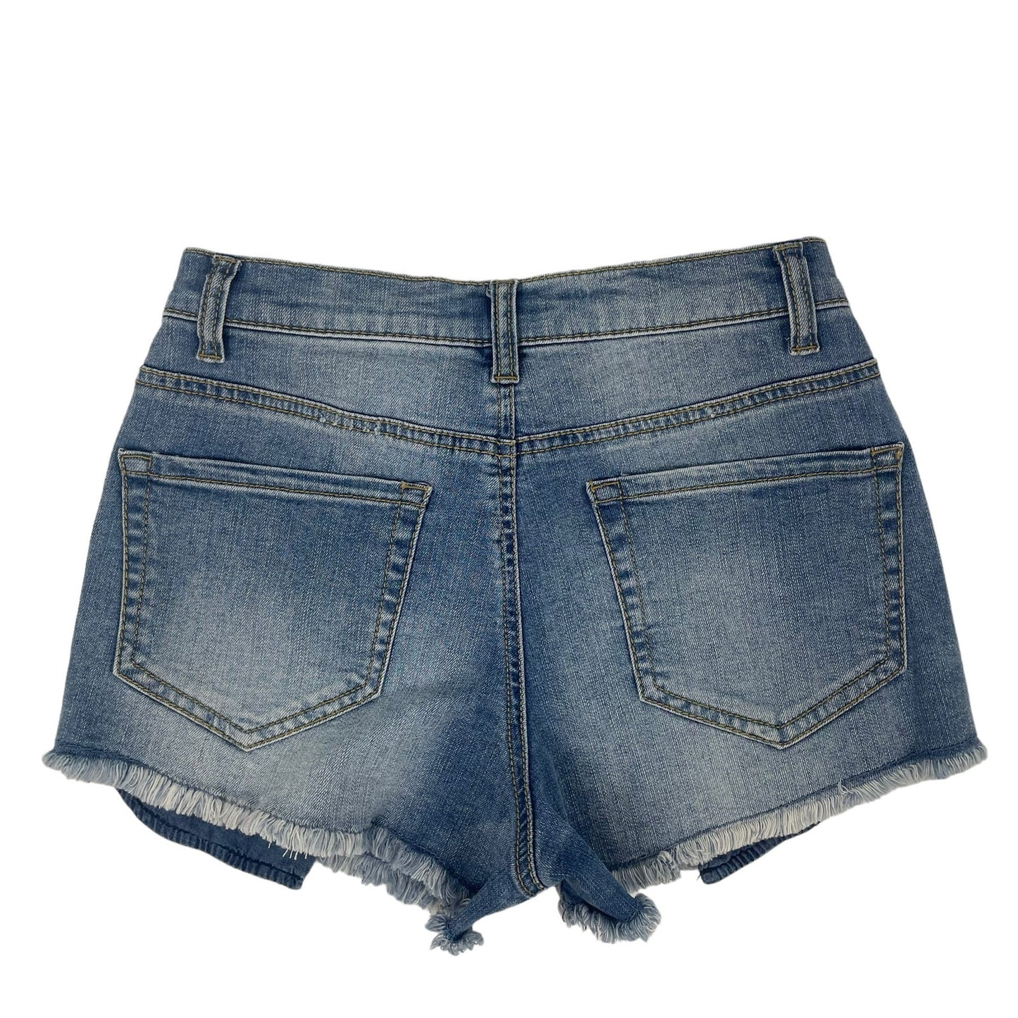 Mudd High Rise Embroidered Fray Hem Denim Shorts Med Wash Girl Size 5