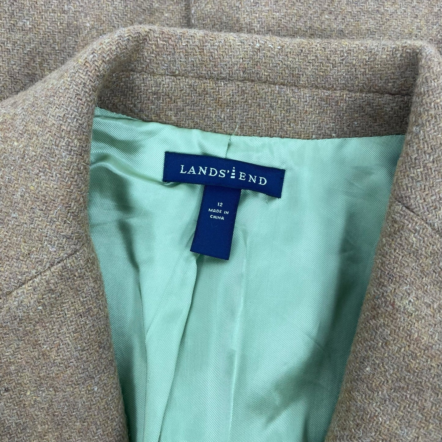 Lands' End Wool Mohair Blend 2 Button Blazer Jacket Camel Tan Size 12