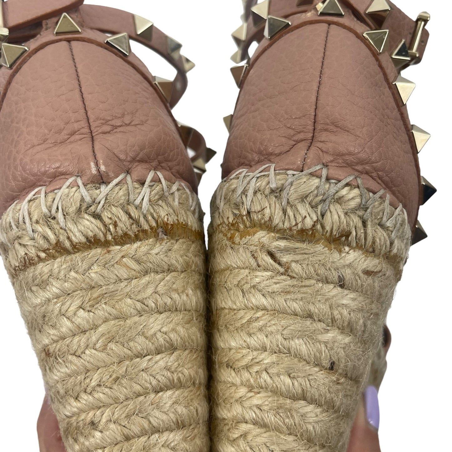 Valentino Garavani Rockstud Double Leather Wedge Espadrille Pink Size 39