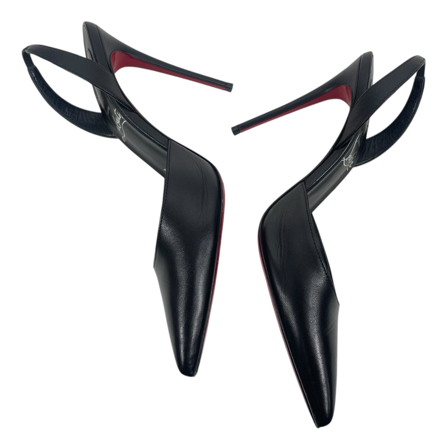 Christian Louboutin O Kate 100 Slingback Black Leather Pumps Size 37