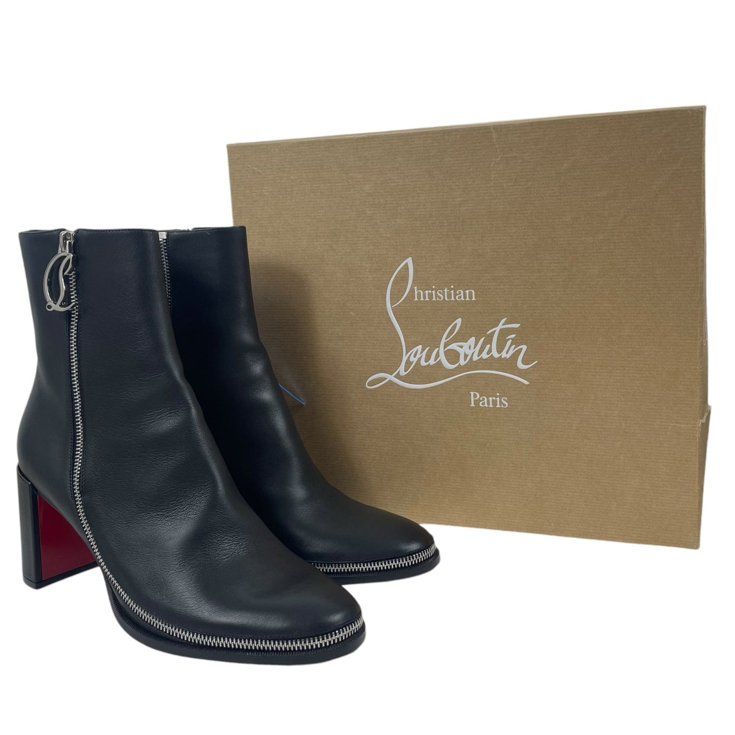Christian Louboutin CL Zip 70 Calf Leather Ankle Boots Black Size 40
