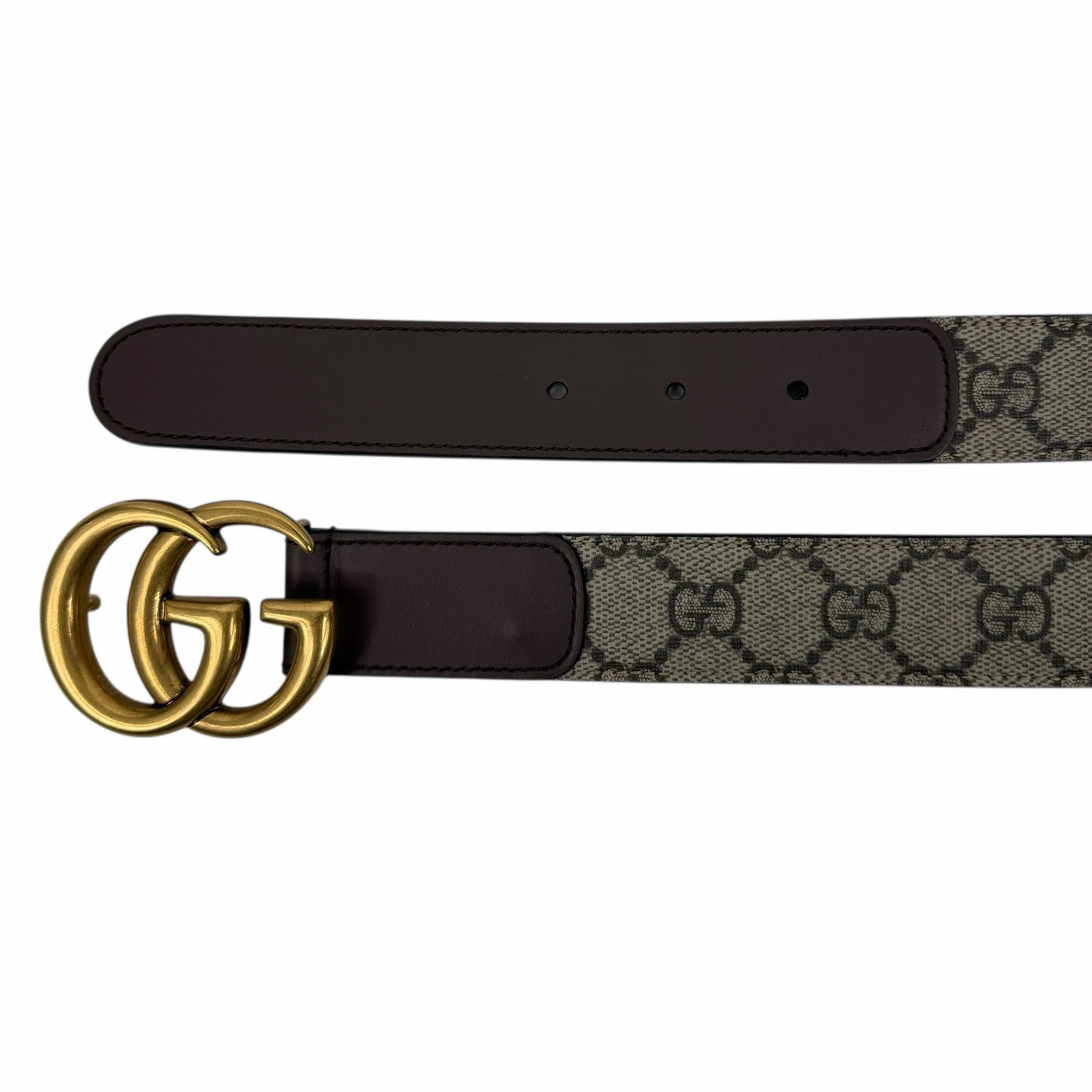 Gucci Canvas Monogram GG Buckle Supreme Leather Belt Brown Size 85cm/34"
