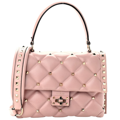 Valentino Garavani Candystud Medium Top Handle Leather Bag Rockstud Pink