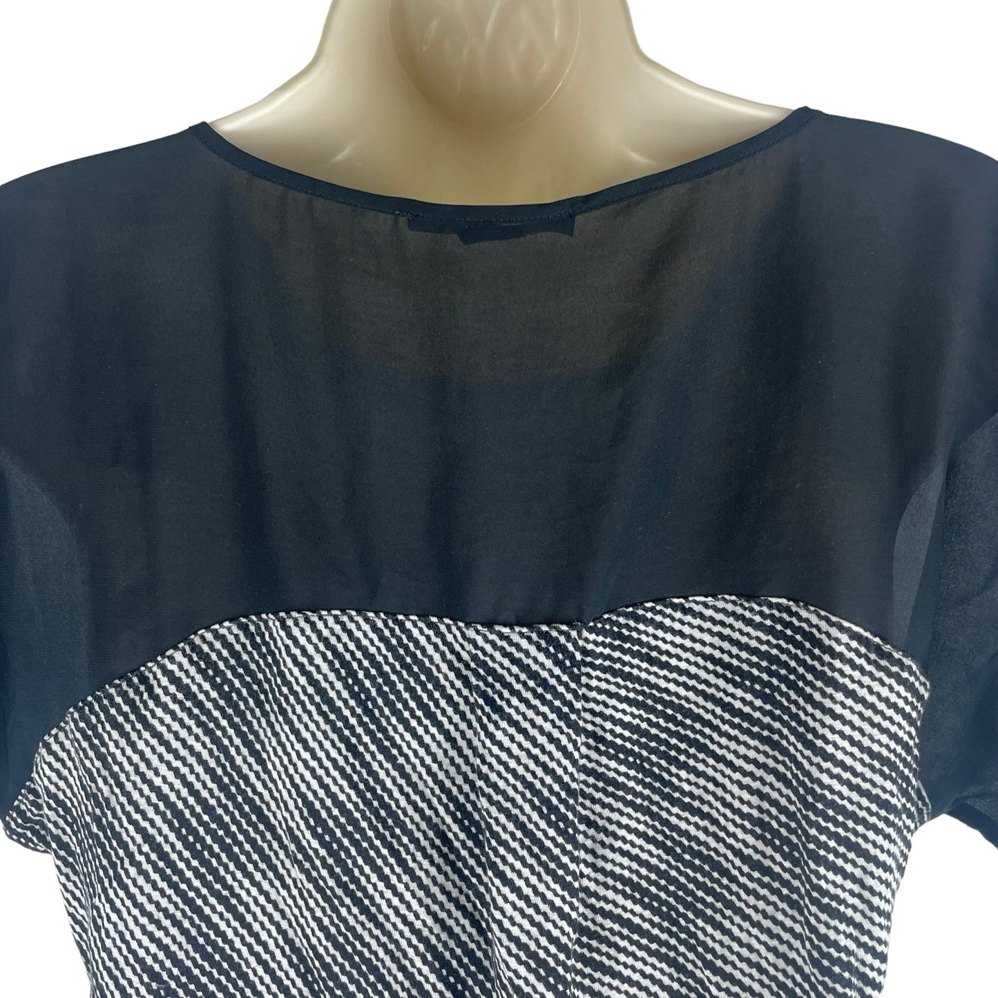 Armani Exchange Sheer Yoke Top Short Sleeve Printed Top Black Size XXS