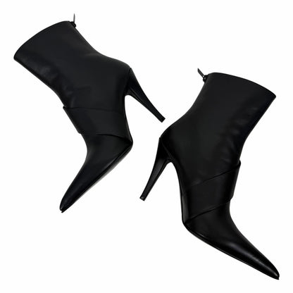 Alexander McQueen Heron Buckle Leather Heeled Boot Black Size 38