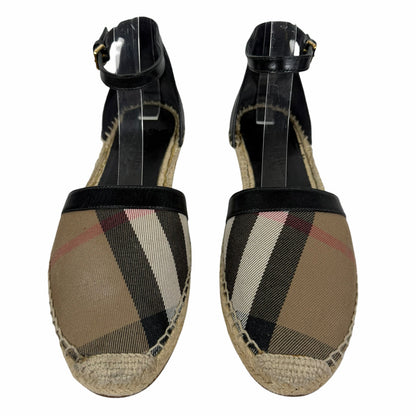 Burberry Abbington Nova Check Ankle Strap Espadrille Flats Black Size 41