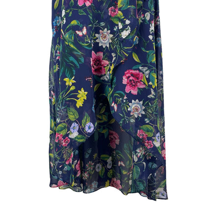 Eliza J Floral Printed Faux Wrap Midi Dress Hi Lo Hem Tie Waist Size 6