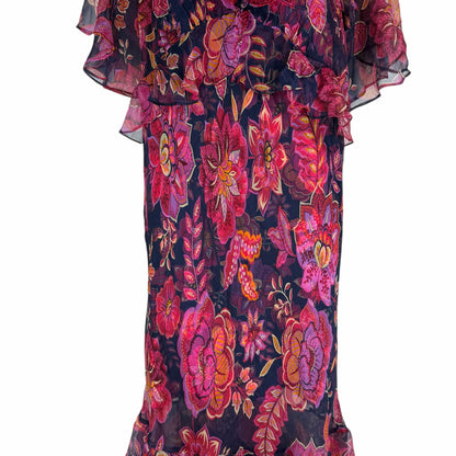 Johnny Was Jade Luxee Floral Silk Ruffle Maxi Dress Petria Pink Size XS