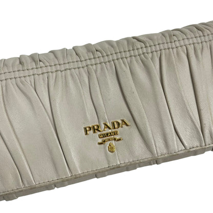 Prada Nappa Leather Gather Long Trifold Wallet Cera Cream Logo