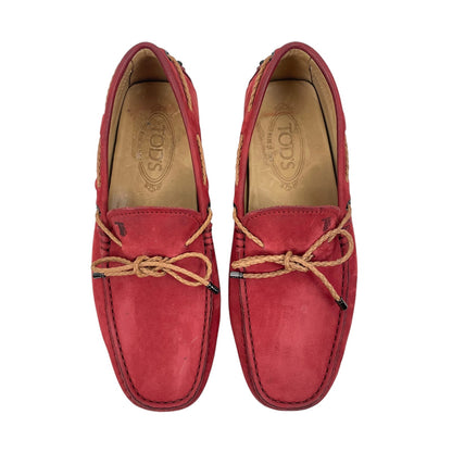 Tod’s Laccetto Gommino Suede Driver Loafer Slip On Moccasin Red Men Size 5