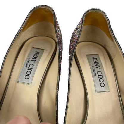 Jimmy Choo Rainbow Glitter Peep Toe Platform Pumps Size 37