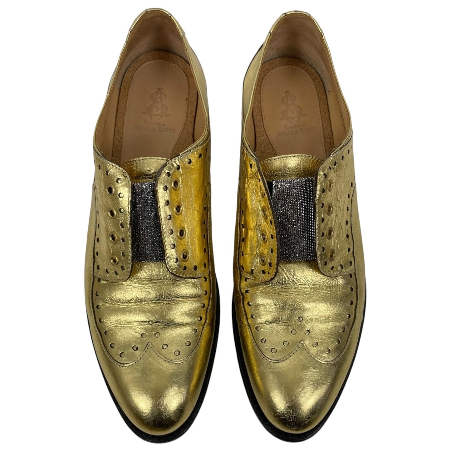 The Office of Angela Scott Glitter Strap Slip On Oxford Shoes Gold Size 40