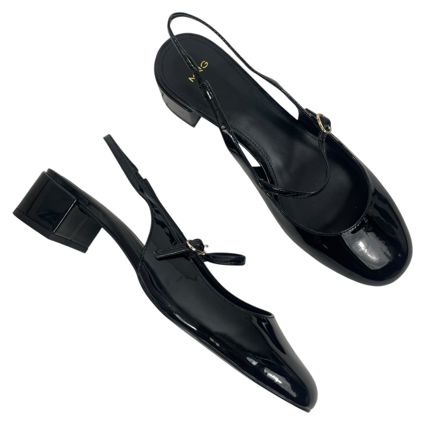 Mango Patent Leather Effect Slingback Mary Jane Pump Black Size 40