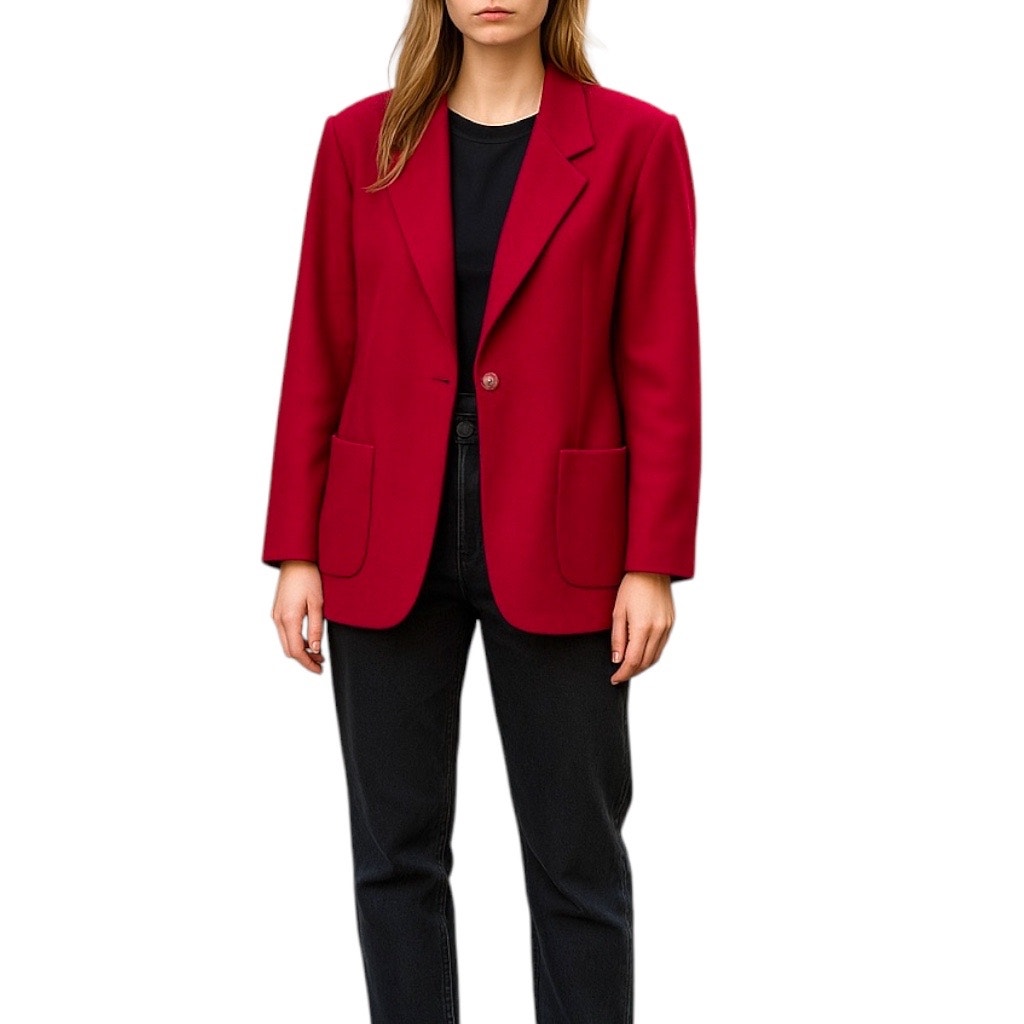 Lands' End Wool Cashmere Blend One Button Blazer Jacket Red SIze 10