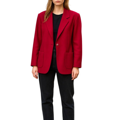 Lands' End Wool Cashmere Blend One Button Blazer Jacket Red SIze 10