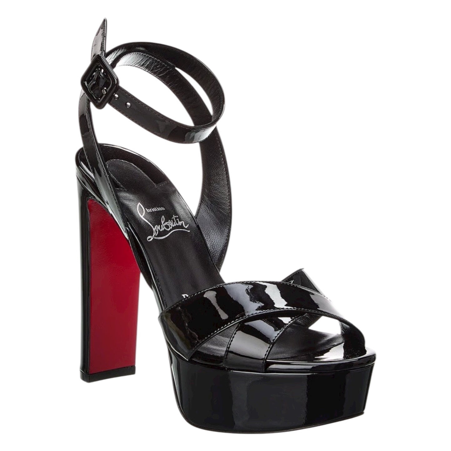 Christian Louboutin Supramariza 130 Patent Platform Sandal Black Size 40