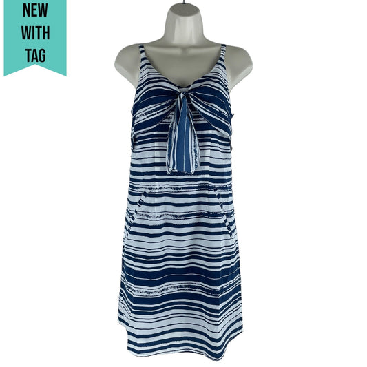 CAbi Nautical Stripe Mini Sun Dress Front Knot Blue White Size XS