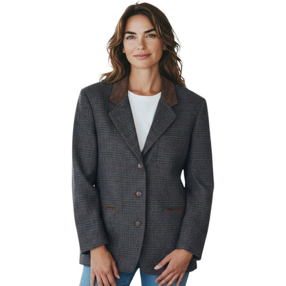Express Suede Collar Wool Plaid Blazer Jacket Suede Gray Brown Size L