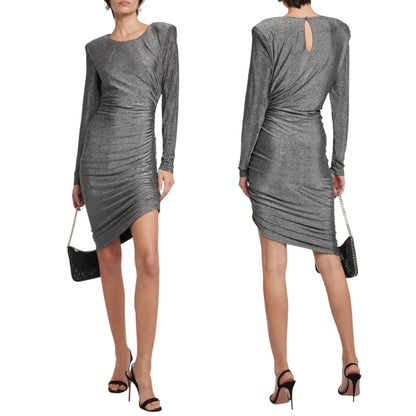 Veronica Beard Cyrus Metallic Lurex Side Ruch Dress Gunmetal Size XL