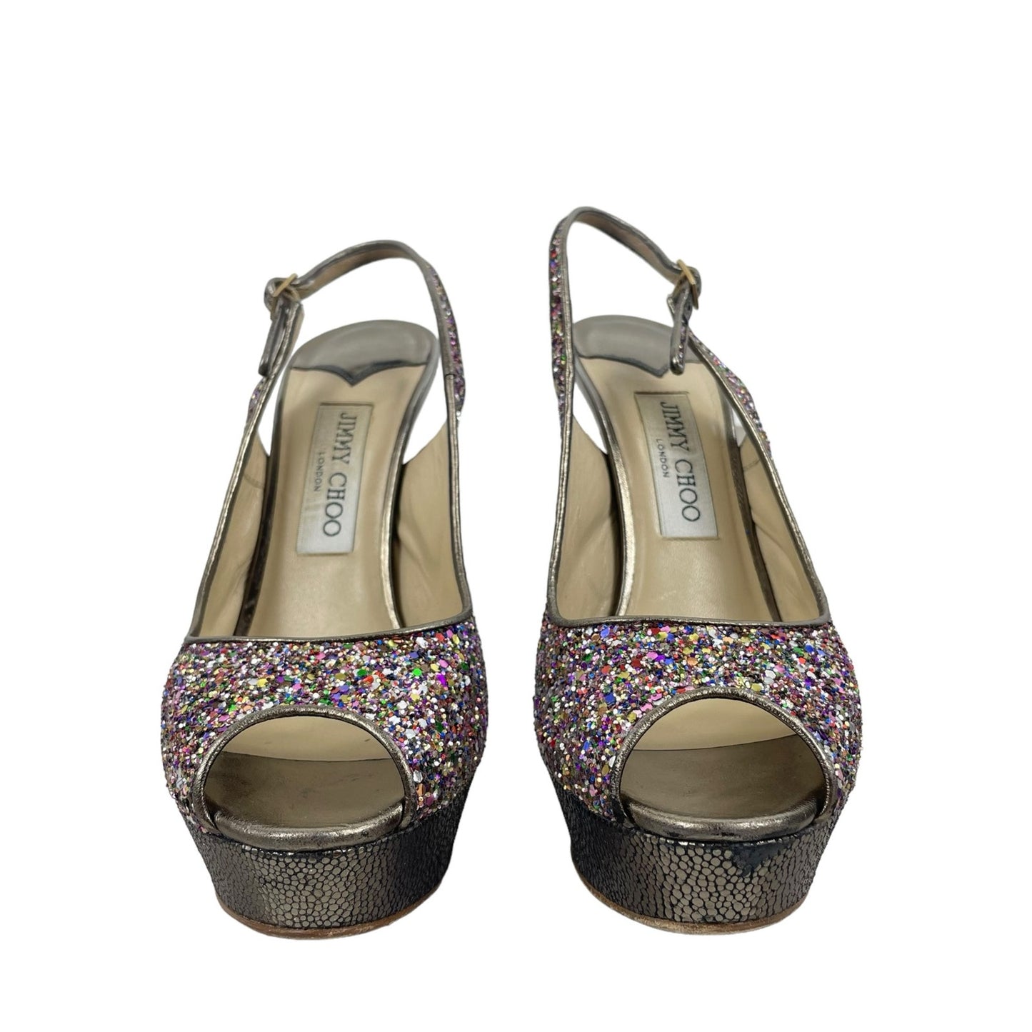 Jimmy Choo 145mm Platform Glitter Slingback Pumps Rainbow Size 39.5