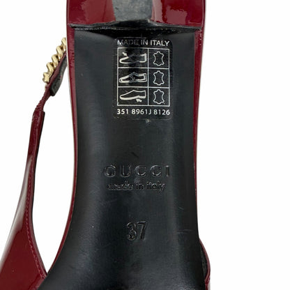 Gucci Signoria 45mm Patent Leather Slingback Pump Kitten Heel Red Size 37