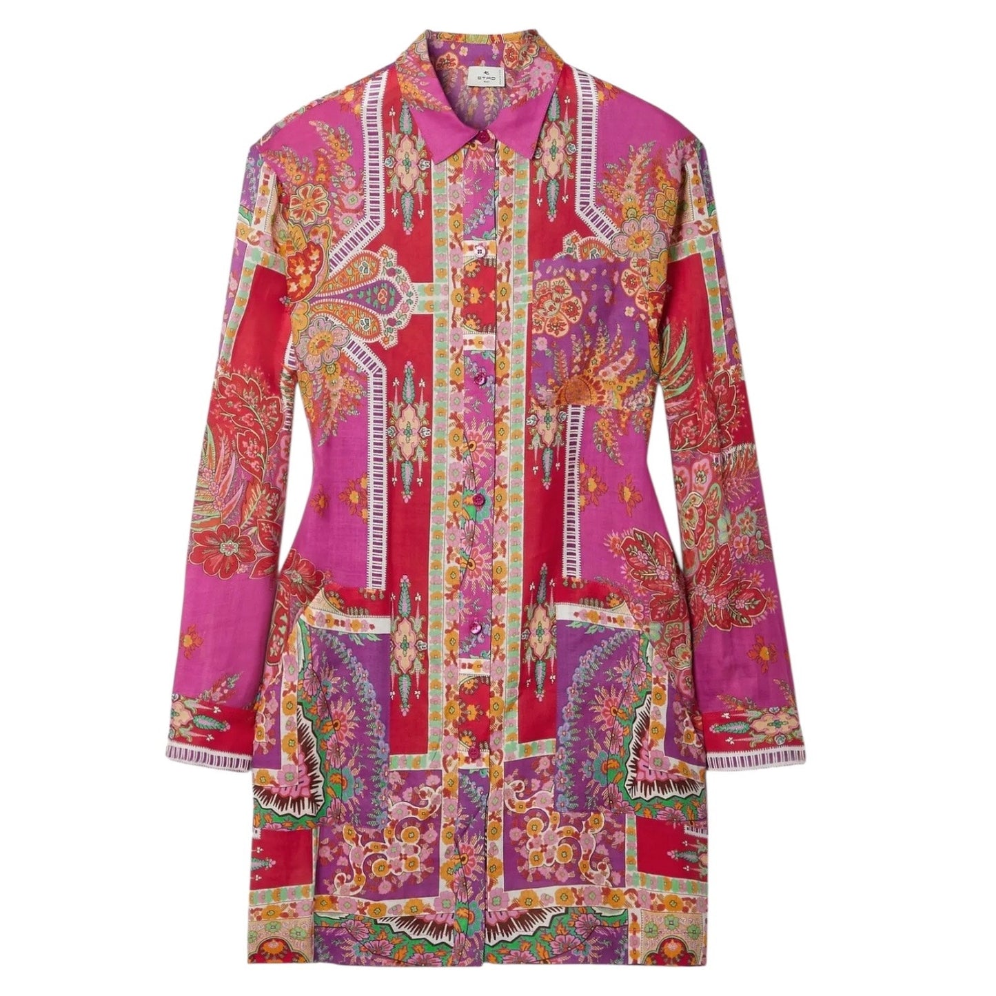 Etro Sardegna Printed Ramie Mini Shirt Dress Pink Size 38/ Size S