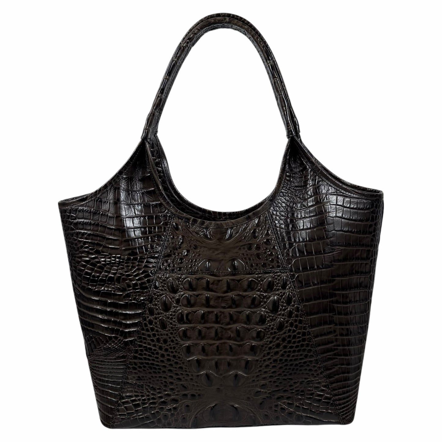 Brahmin Melbourne Shopper Tote Bag Brown Croc Embossed Leather