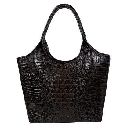 Brahmin Melbourne Shopper Tote Bag Brown Croc Embossed Leather