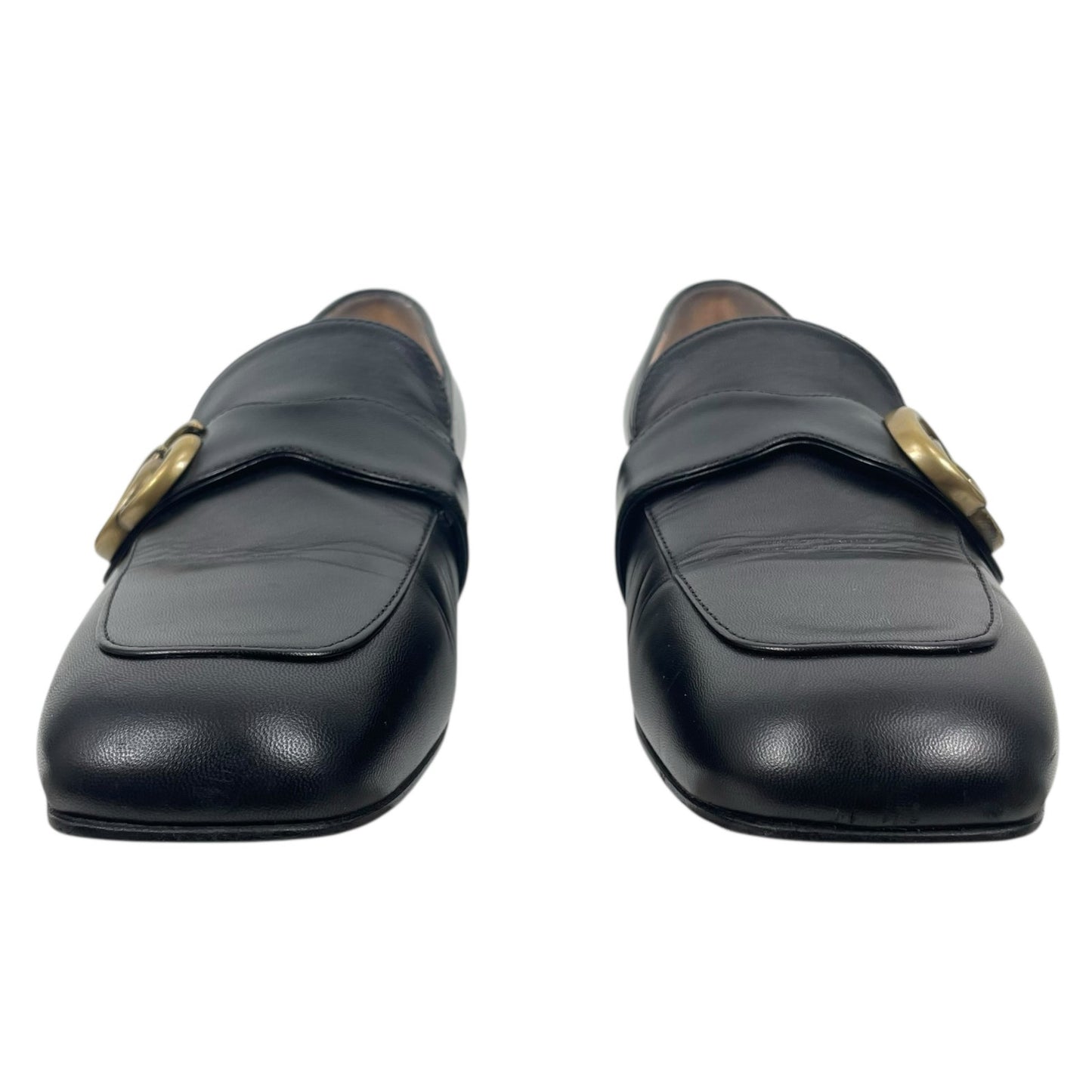 Gucci Double GG Logo Square Toe Slip On Leather Loafer Black Size 38