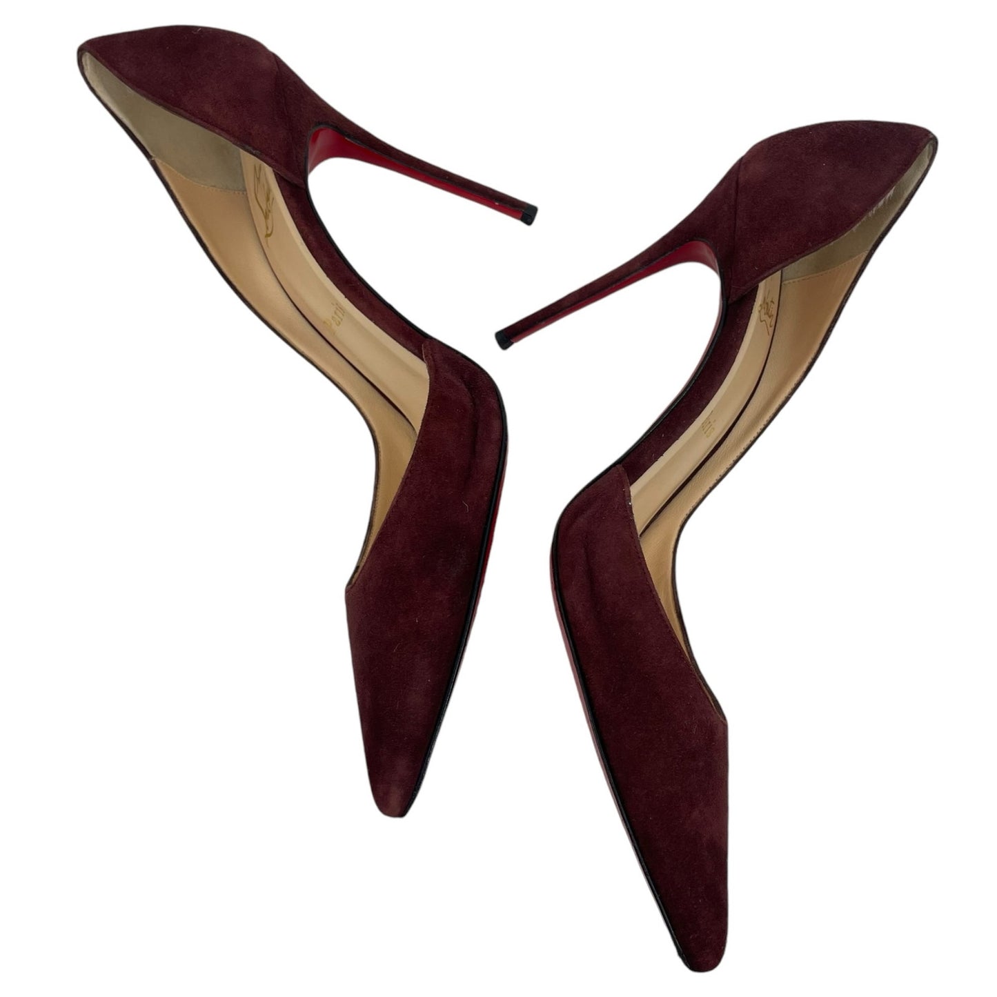 Christian Louboutin Iriza 100mm Half d'Orsay Suede Pump Burgundy Size 38.5