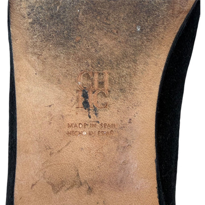 Carolina Herrera Initials Insignia Logo Cap Toe Suede Flats Black Size 36