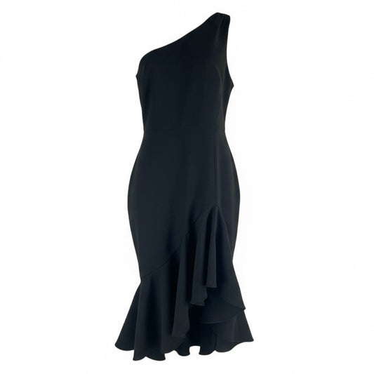 Likely Rollins One Shoulder Flounce Hem Black Cocktail Dress Size 8