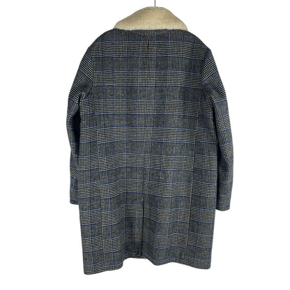 Levi's Amaya Wool Blend Houndstooth Plaid Coat Faux Fur Gray Blue Size L