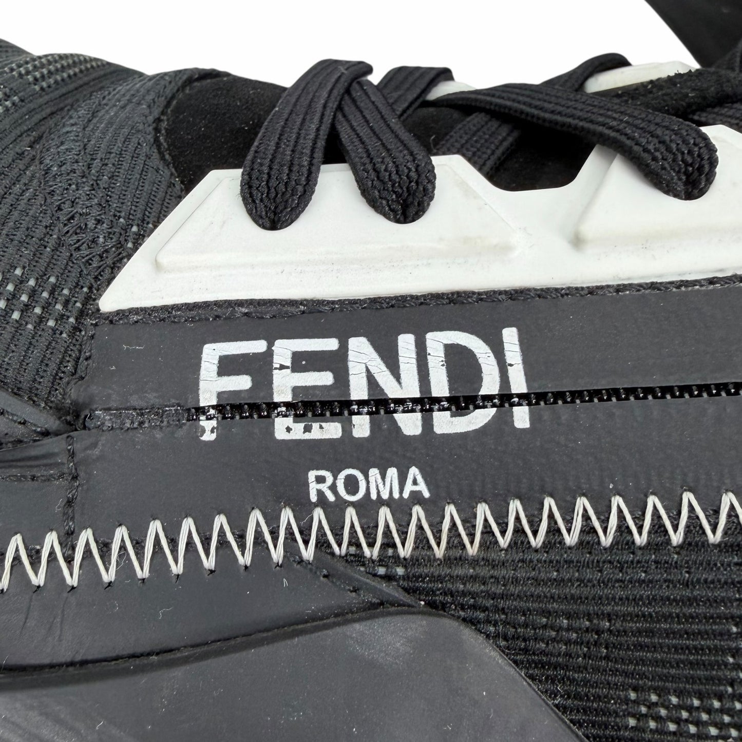 Fendi Flow Sneakers Zucca FF Logo Monogram Black White Size 11/ US 12