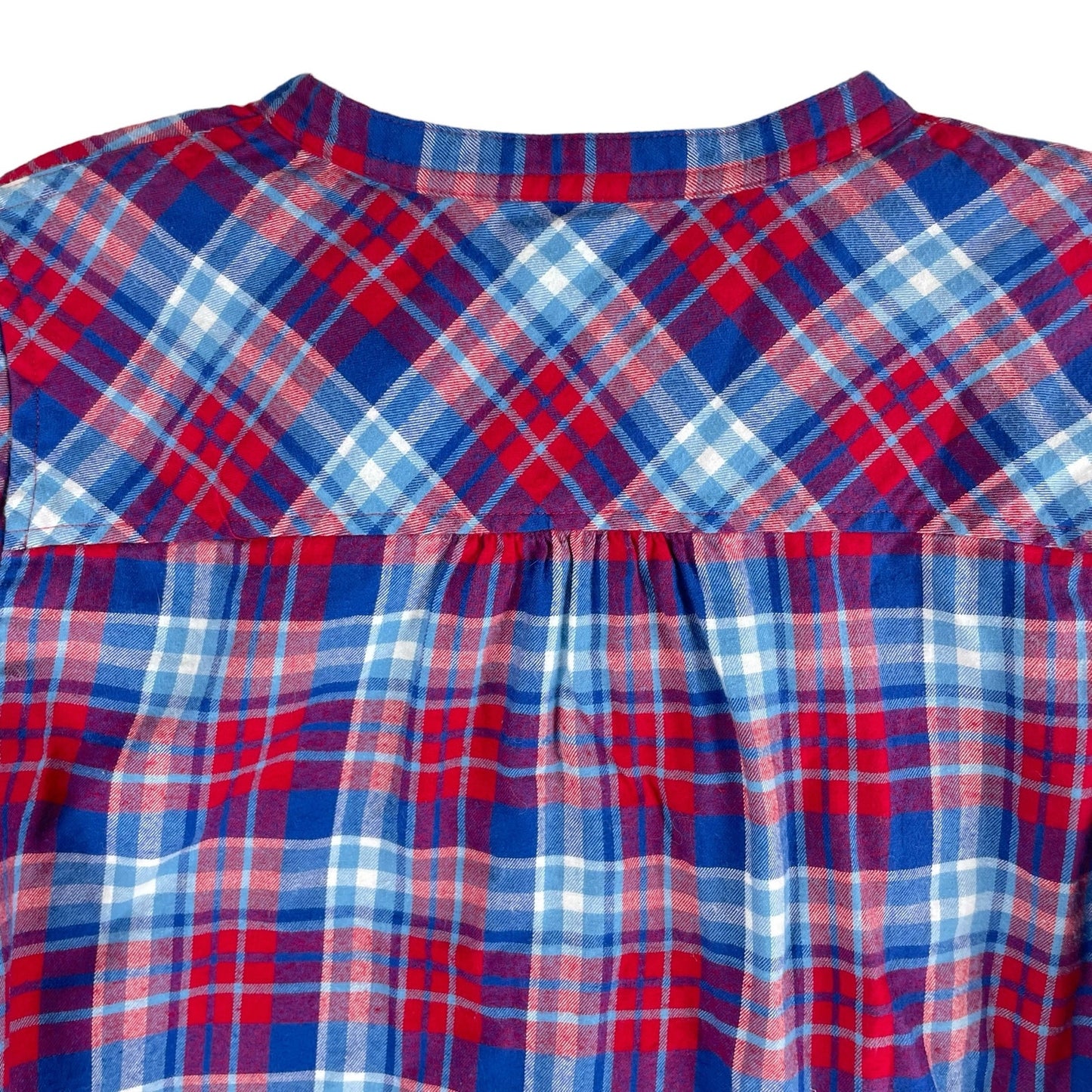 J. Crew Mercantile Flannel Plaid Popover Shirt Top Ruffle Blue Red Size XS