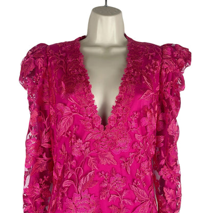 Tadashi Shoji Embroidered Puff Sleeve Cocktail Dress Pink Size 12
