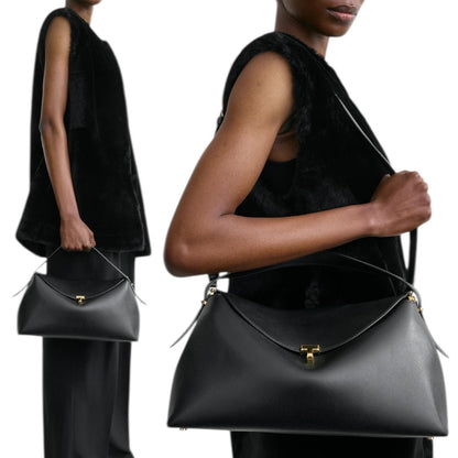 Toteme T Lock Leather Top Handle Satchel Bag Black Gold