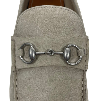 Gucci Horsebit Suede Driver Loafers Moccasin Oatmeal Beige Size 8 US 8.5