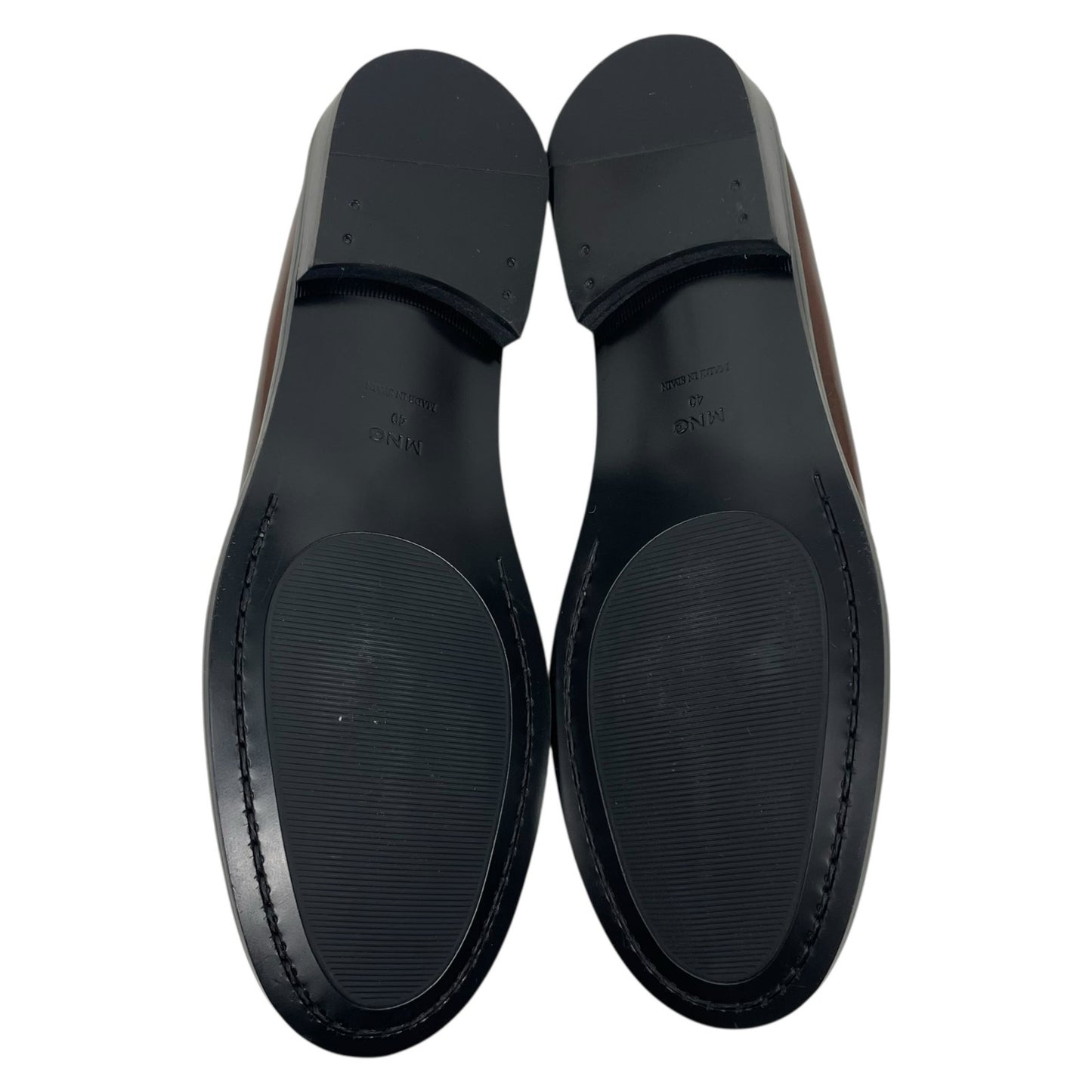 Mango Gathered Leather Moccasin Loafer Cognac Brown Size 40