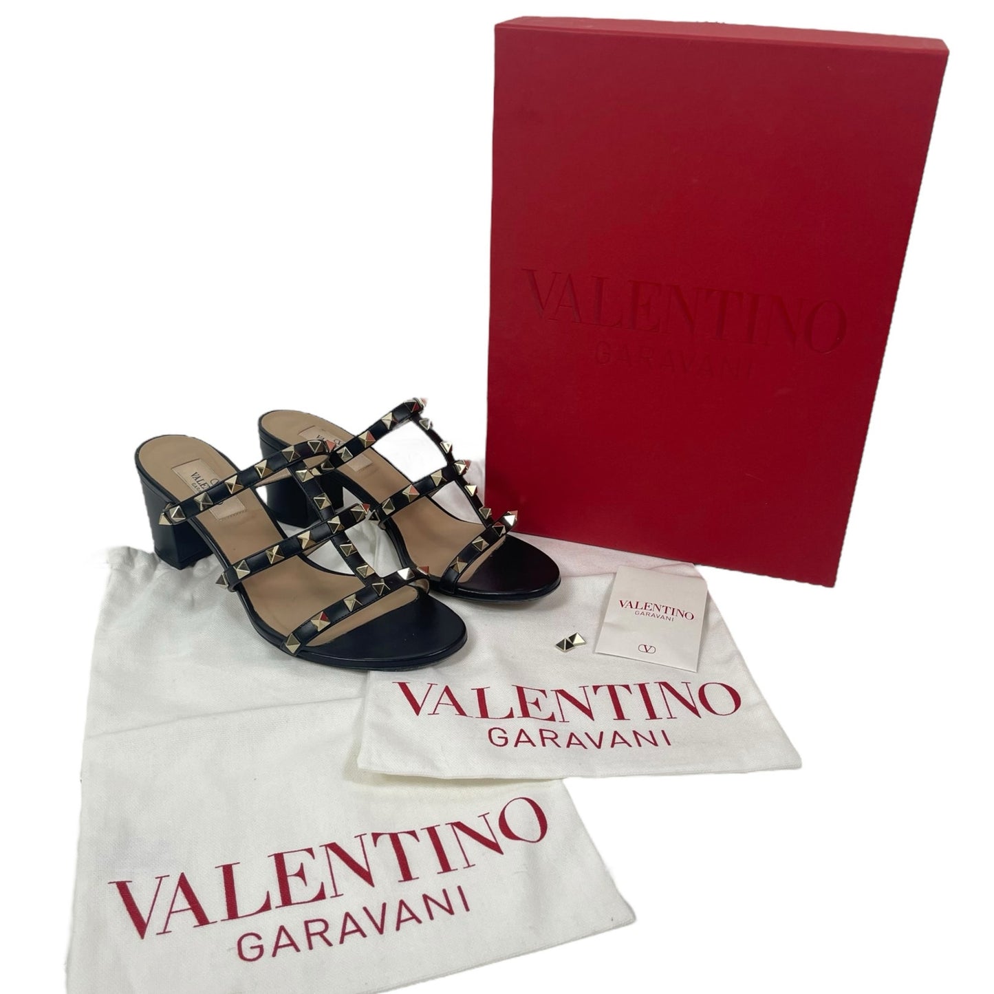 Valentino Garavani 60mm Rockstud Leather Slide Heel Sandal Black Size 37.5