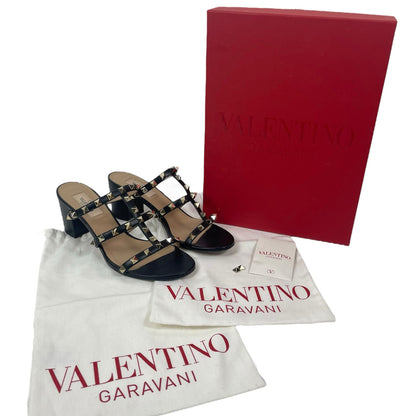 Valentino Garavani 60mm Rockstud Leather Slide Heel Sandal Black Size 37.5