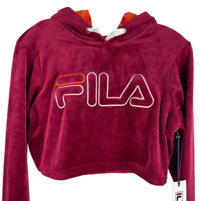 Fila Antonella Velour Crop Top Hoodies Pullover Red Orange Size XS