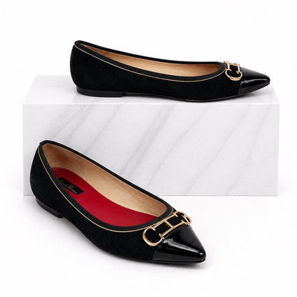 Carolina Herrera Initials Insignia Logo Cap Toe Suede Flats Black Size 36