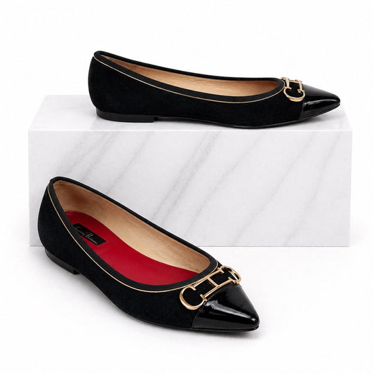 Carolina Herrera Initials Insignia Logo Cap Toe Suede Flats Black Size 36